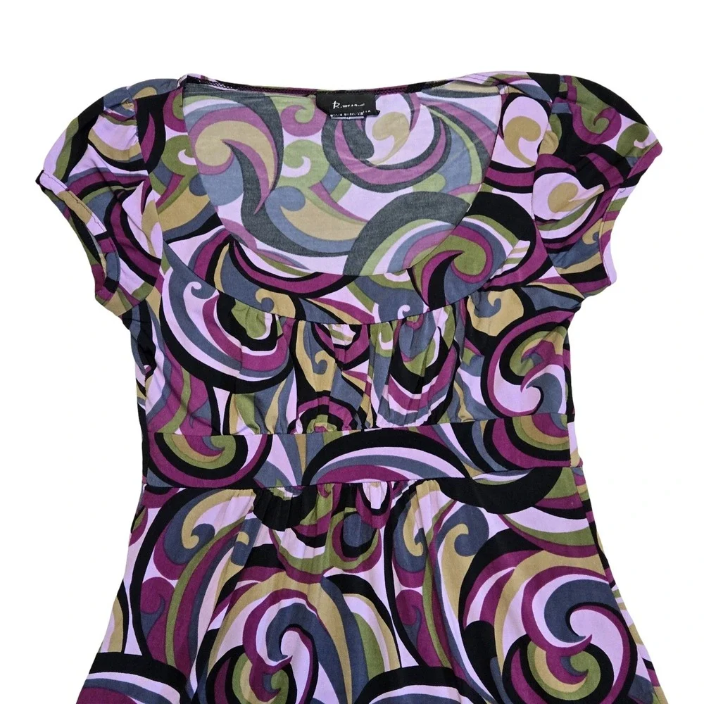 VTG y2k funky print babydoll mini dress / SM / B WEAR, retro, groovy, 70s, 2000s - Picture 3 of 9